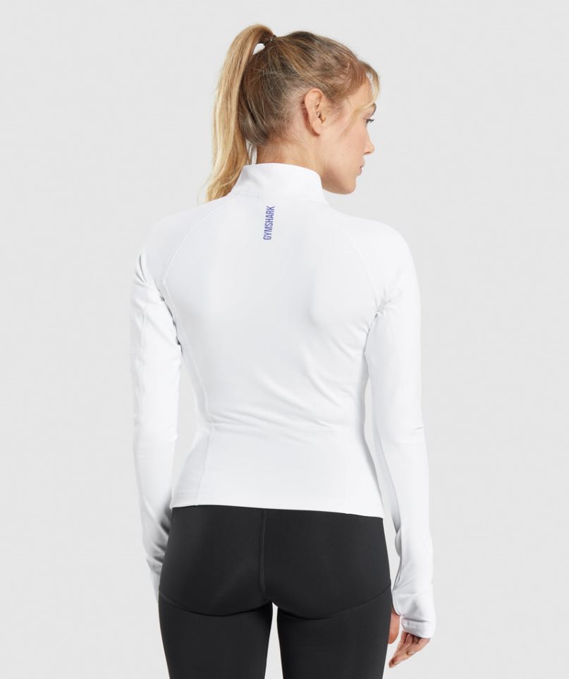 Women's Gymshark Pulse 1/4 Zip Sweatshirts White | CA 571ND6